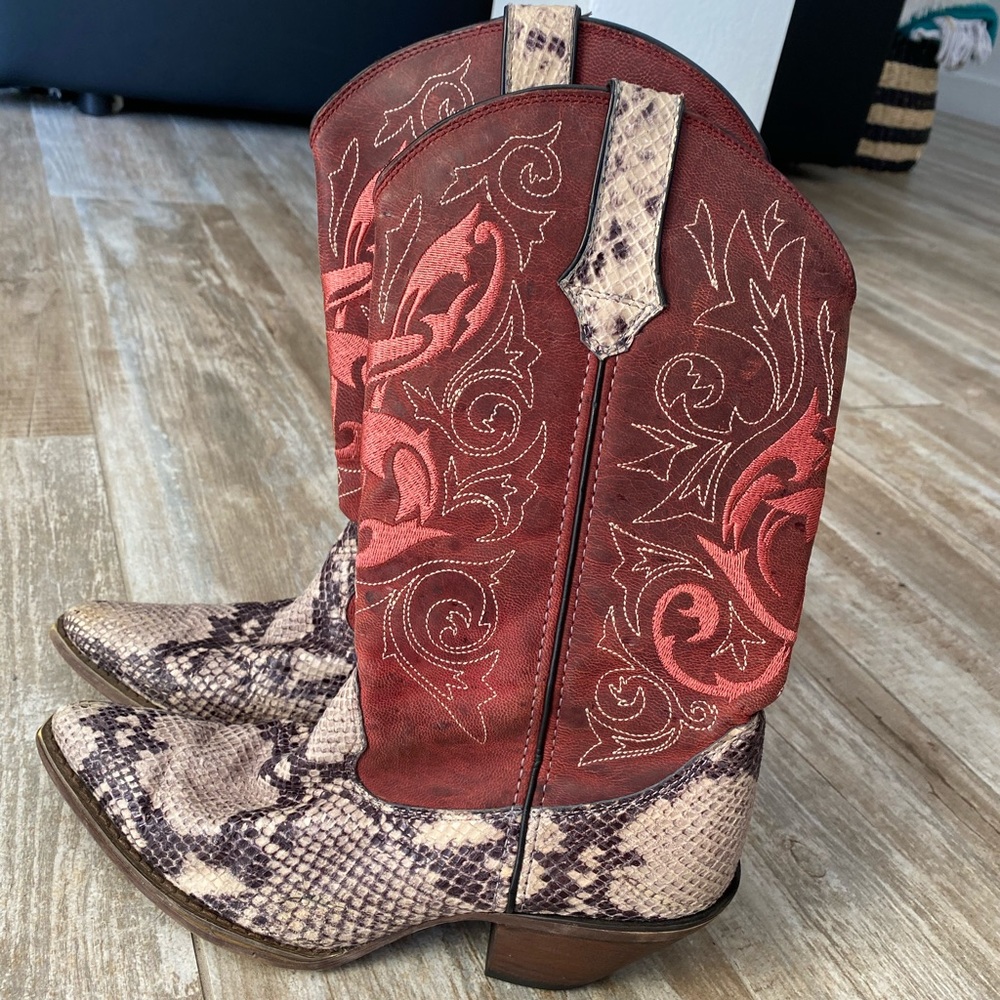 Red Snakeskin Durango Cowboy Boots